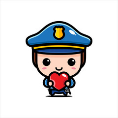 Cute cop character design hugging love