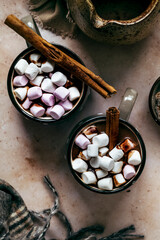 Obraz na płótnie Canvas Warming hot chocolate with marshmallows in winter