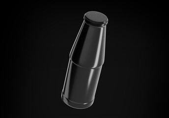 Black Juice Glass Bottle energy drink Mockup, 3d Rendering on black background, Fresh juice package design