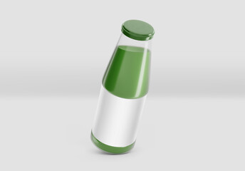 Juice Glass Bottle Mockup with white label, 3d Rendering on light background, Fresh juice package design