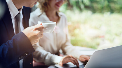 Business people working at a cafe