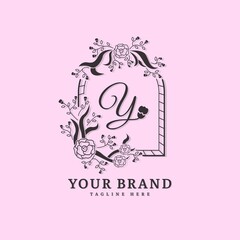 Fototapeta premium Initial letter Y with natural logo vector concept element, letter Y logo with floral ornament. Minimalist design logo.