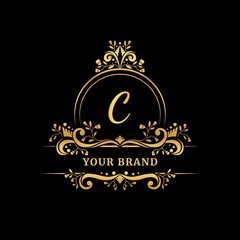 Initial letter C with leaf logo vector concept element, letter C logo with floral ornament