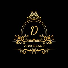 Initial letter D with leaf logo vector concept element, letter D logo with floral ornament