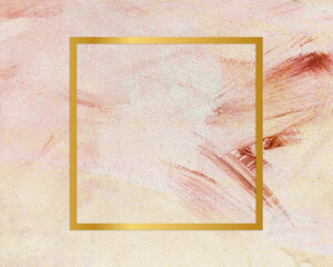Gold square frame on a pink paintbrush stroke patterned background