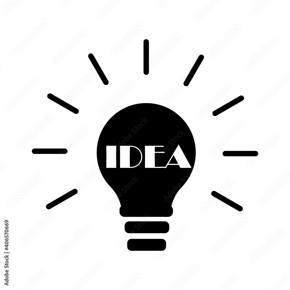 Poster black light bulb idea. light bulb line icon. solution, idea icon symbol vector graphic. stock image.