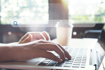 Searching information data on internet networking concept. Women use laptop to search the internet,...
