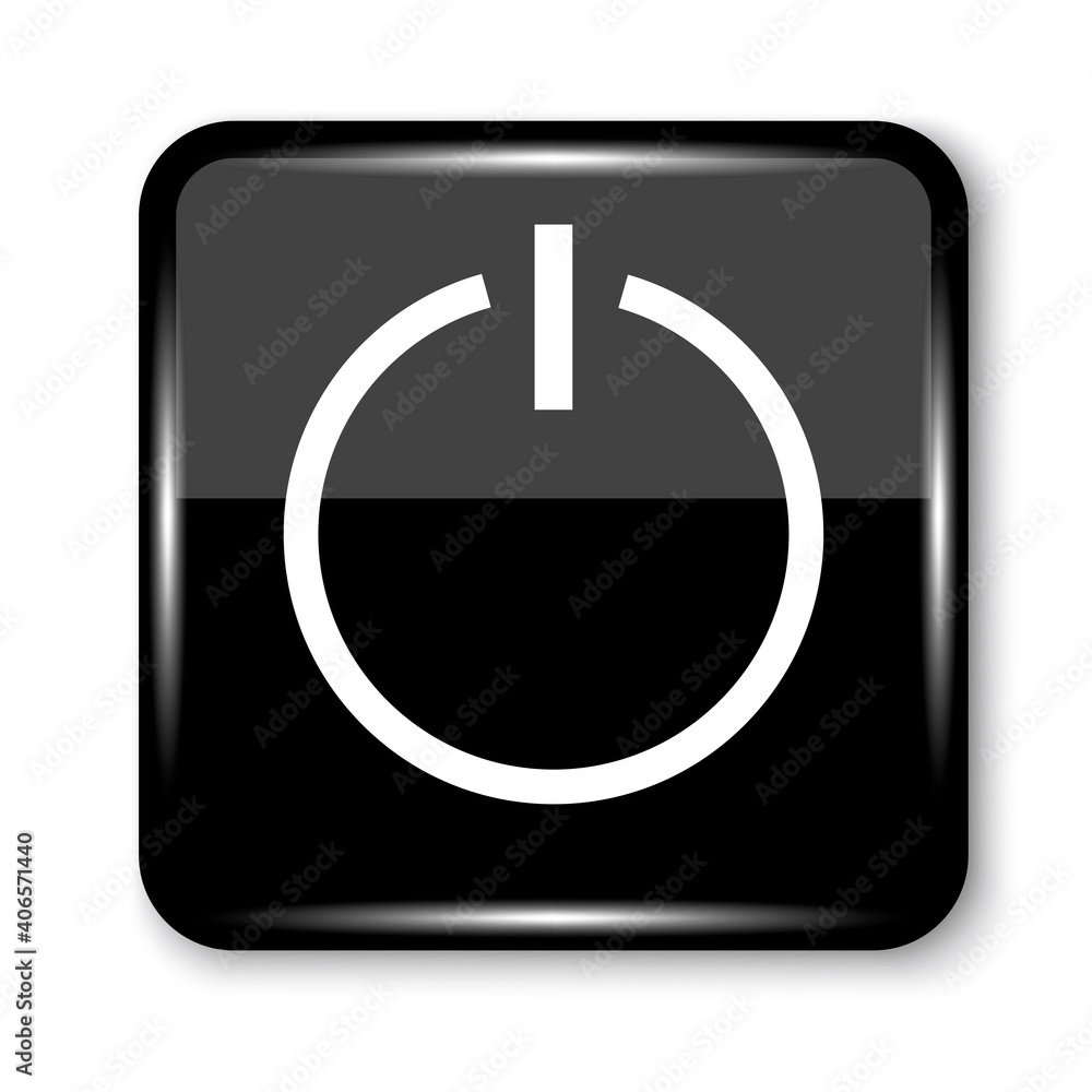 Poster square power button. realistic black square vector illustration. app interface template. stock image