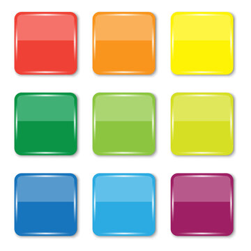 Colored square buttons. Teal background. Square glossy keys. Blank shiny colored  buttons. Stock image. EPS 10.