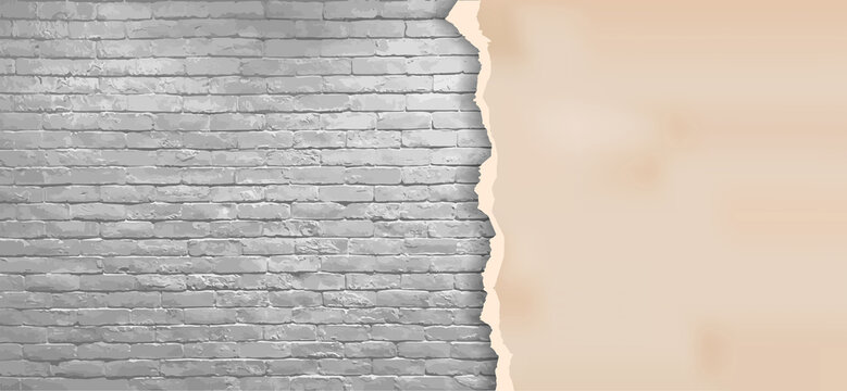 Ripped paper on modern brick wall texture background, Vector illustration design