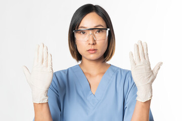 Medical worker in blue medical uniform