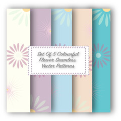 Set of 5 Colourful Seamless Flower Vector Patterns - Wallpaper - Textile - Background