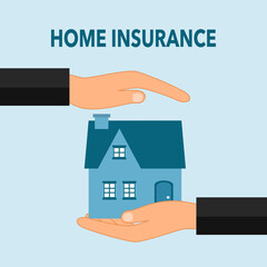 Fototapeta na wymiar Home insurance, property insurance concept in flat design. Hands protect house. Residents home real estate protection vector.