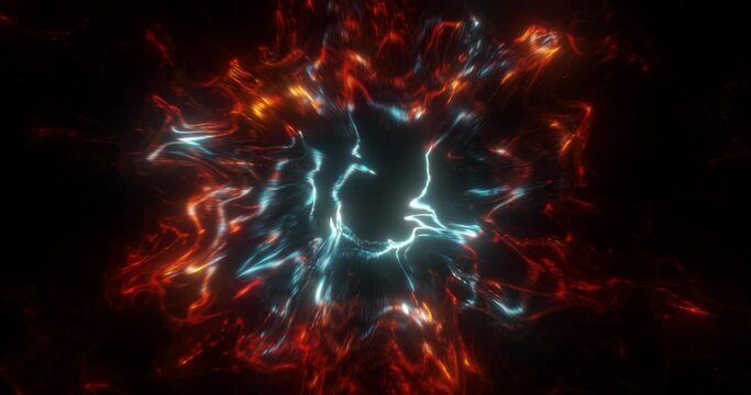 Exploding energy flowing in a rhythmic pattern. psychedelic motion effects. Looped seamless footages for event, concert, title, presentation, music, VJ.  plasma, pulse and light texture. 3D render