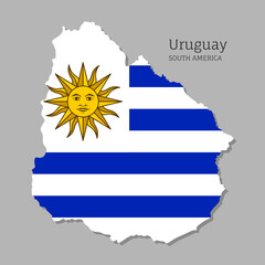 Map of Uruguay with national flag. Highly detailed editable Uruguayan map, South America country territory borders. Political or geographical design vector illustration on gray background