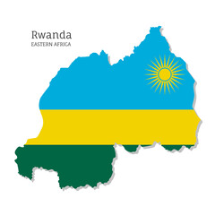 Map of Rwanda with national flag. Highly detailed editable Rwandan map of Eastern Africa country territory borders. Political or geographical design vector illustration on whilte background