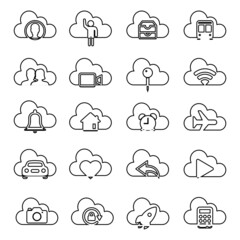 Cloud service and network related icons. Database and online storage vector icon set