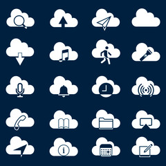 Cloud service and network related icons. Database and online storage vector icon set