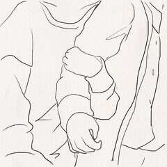 Girlfriend hugging boyfriend's arm Valentine’s theme line drawing