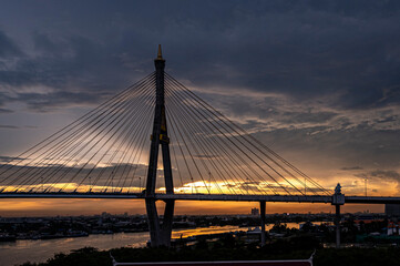 Bhumibol 1 Bridge at sunset scene, Bangkok, Thailand