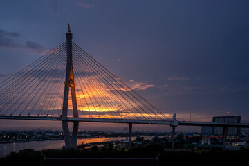 Fototapeta na wymiar Bhumibol 1 Bridge at sunset scene, Bangkok, Thailand
