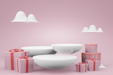 Lovely happy Valentines day podium template in 3d model mockup