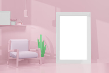 Lovely happy Valentines day of frame template background in 3d model mockup