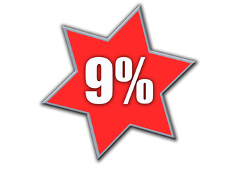 9 Percent off 3d Sign on White Background, Special Offer 9% Discount Tag, Sale Up to 9 Percent Off,big offer, Sale, Special Offer Label, Sticker, Tag, Banner, Advertising, offer Icon