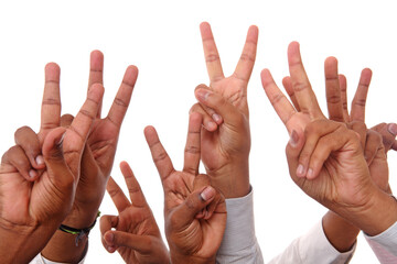 Isolated on white human hands showing success sign