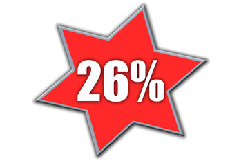 26 Percent off 3d Sign on White Background, Special Offer 26% Discount Tag, Sale Up to 26 Percent Off,big offer, Sale, Special Offer Label, Sticker, Tag, Banner, Advertising, offer Icon