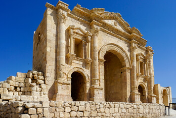 Jordan, Amman, the Hadrians Arch is the entrance portal of the roman city of Jerash or Gerasa.