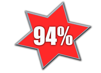 94 Percent off 3d Sign on White Background, Special Offer 94% Discount Tag, Sale Up to 94 Percent Off,big offer, Sale, Special Offer Label, Sticker, Tag, Banner, Advertising, offer Icon