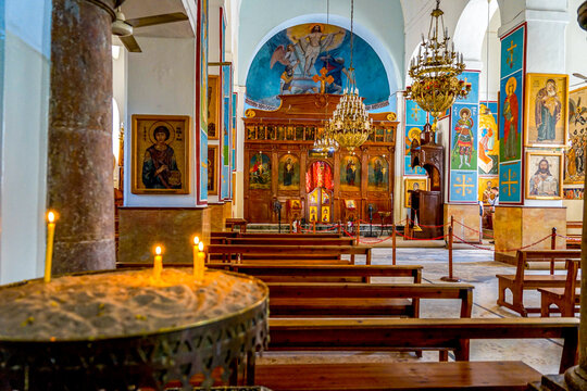 Jordan, in Madaba, interior of  the Church of Saint George. 