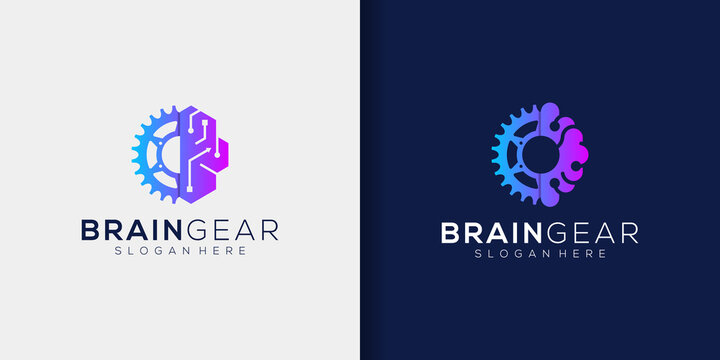 Brain gear logo design inspiration, brainstorming gradient logo design