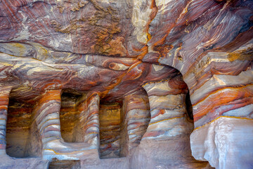 Jordan, in Petra amazing  rock details of the multicoloured sandstone.