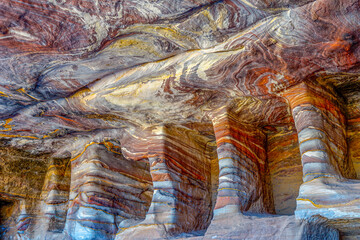 Jordan, in Petra amazing  rock details of the multicoloured sandstone.