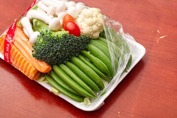 Various Vegetable in the Plastic Pack from Supermarket, Organic Raw Food with High Vitamin and Nutrition for Healthy Life. 