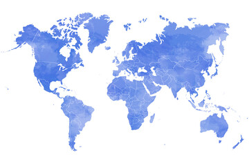 Fototapeta na wymiar Colorful water color world map painting on white background.