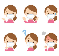 マスクをした女性　表情セット
