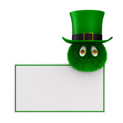 leprechaun and banner on white background. Isolated 3D illustration