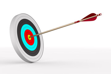 Arrow and target on white background. Isolated 3D illustration