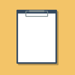 blank paper sheet in clipboard, flat vector illustration