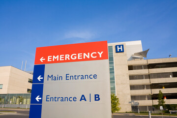 Modern hospital and emergency sign