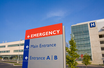 Modern hospital and emergency sign