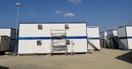 Portacabin, porta cabin, temporary labours camp , Mobile building in industrial site or office container Portable house and office cabins. Labor Camp. Porta cabin. small temporary houses