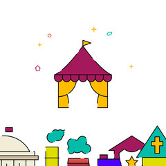 Fototapeta premium Shapito circus tent filled line vector icon, simple illustration, building, house related bottom border.