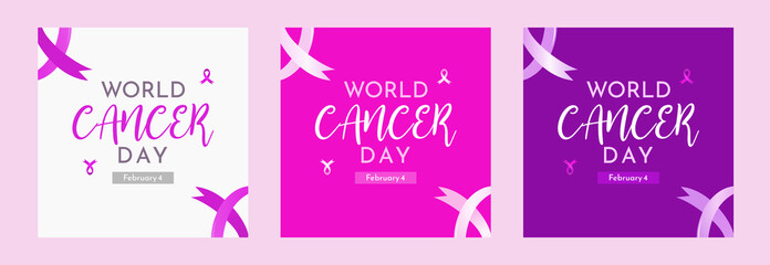 Set of World Cancer Day Poster on February 4 vector illustration. Square banner perfect for social media post