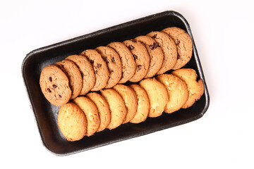 Chocolate homemade pastry biscuits isolated on white background