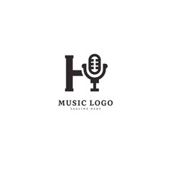 Initial letter H. Music microphone logotype. Elegant music sound logo fit for business and music event. Vector logo design.