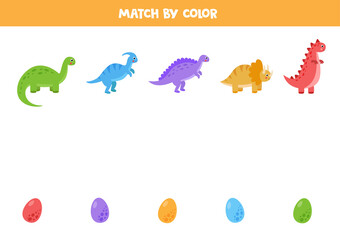 Color matching game for kids. Connect dinosaur and egg.